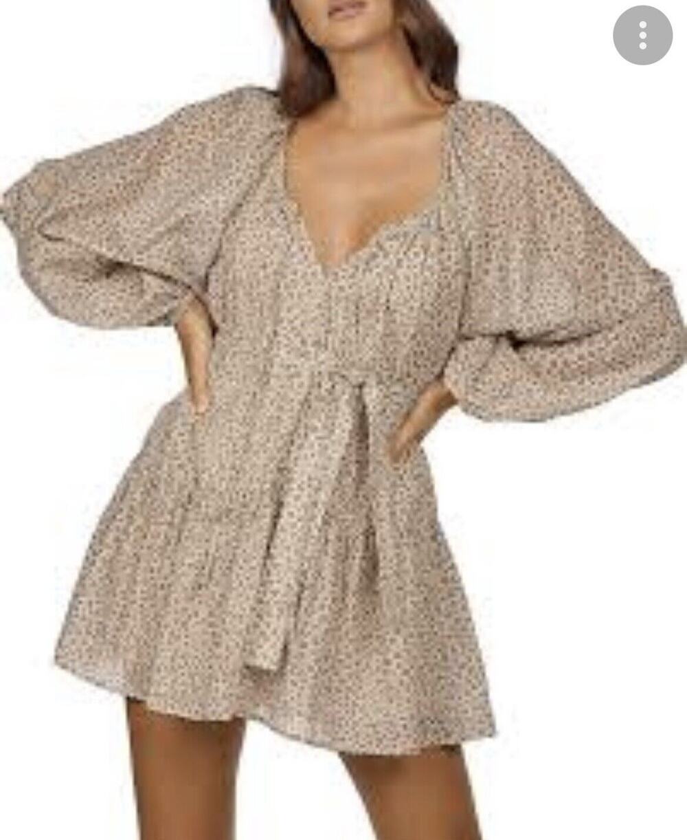 Charlie Holiday Size M Cheetah Print Joni V-Neck Balloon Sleeve Mini Dress